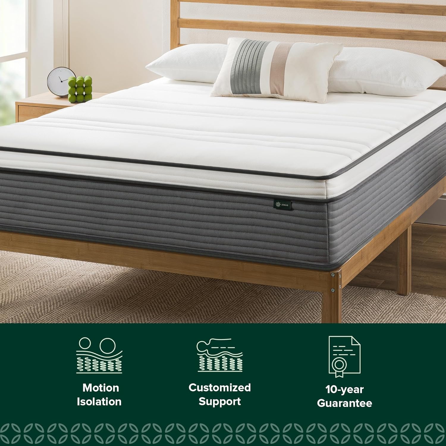 ZINUS 12 Inch True Support Hybrid Mattress [New Version], Queen, Fiberglass Free, Medium Feel, Motion Isolation, Certified Safe Foams & Fabric, Mattress in A Box