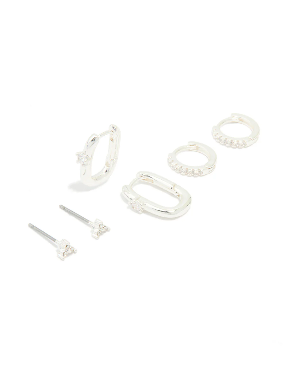 Silver Cubic Zirconia Rectangle Hoop & Stud Earrings 3-Pack