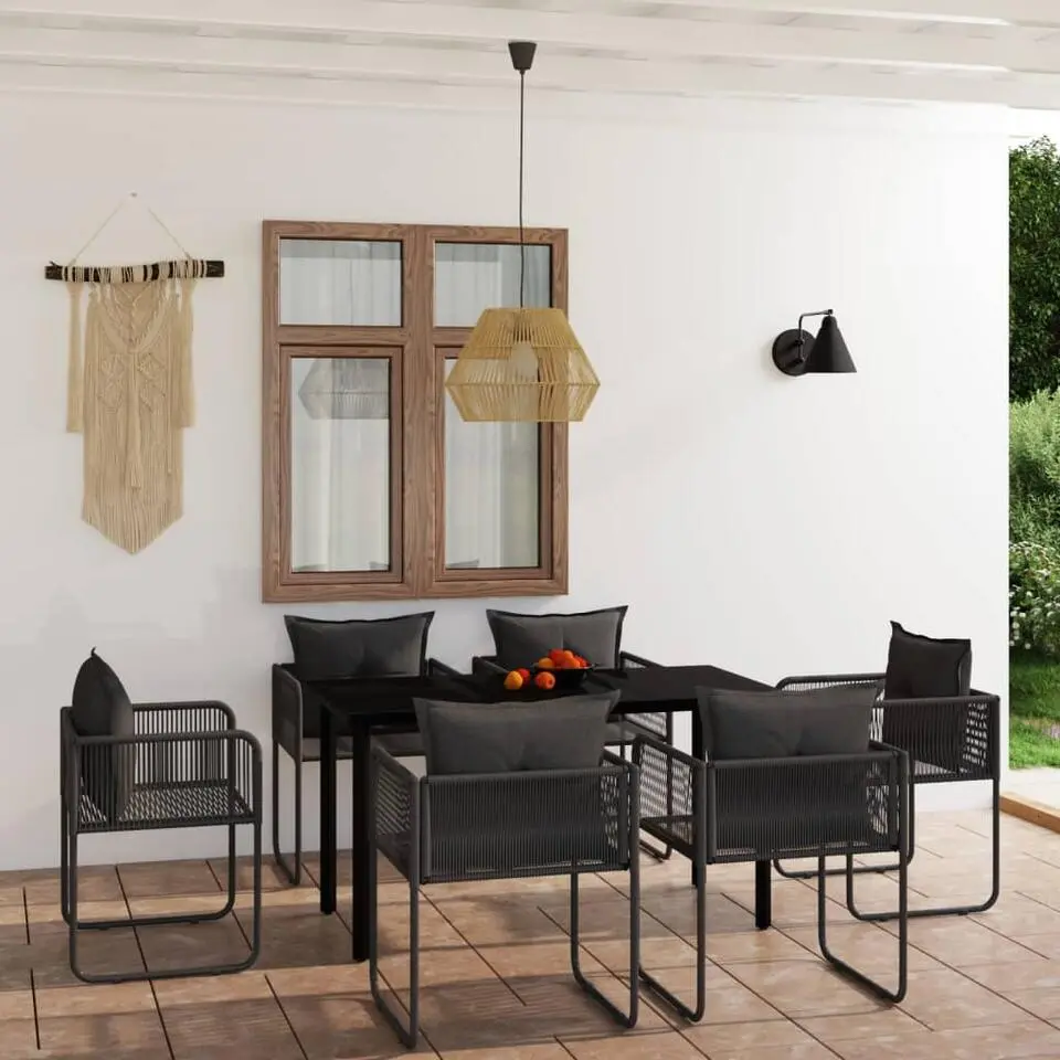 vidaXL - 7-delige Tuinset met kussens - Zwart PE rattan & staal - 140x70 cm