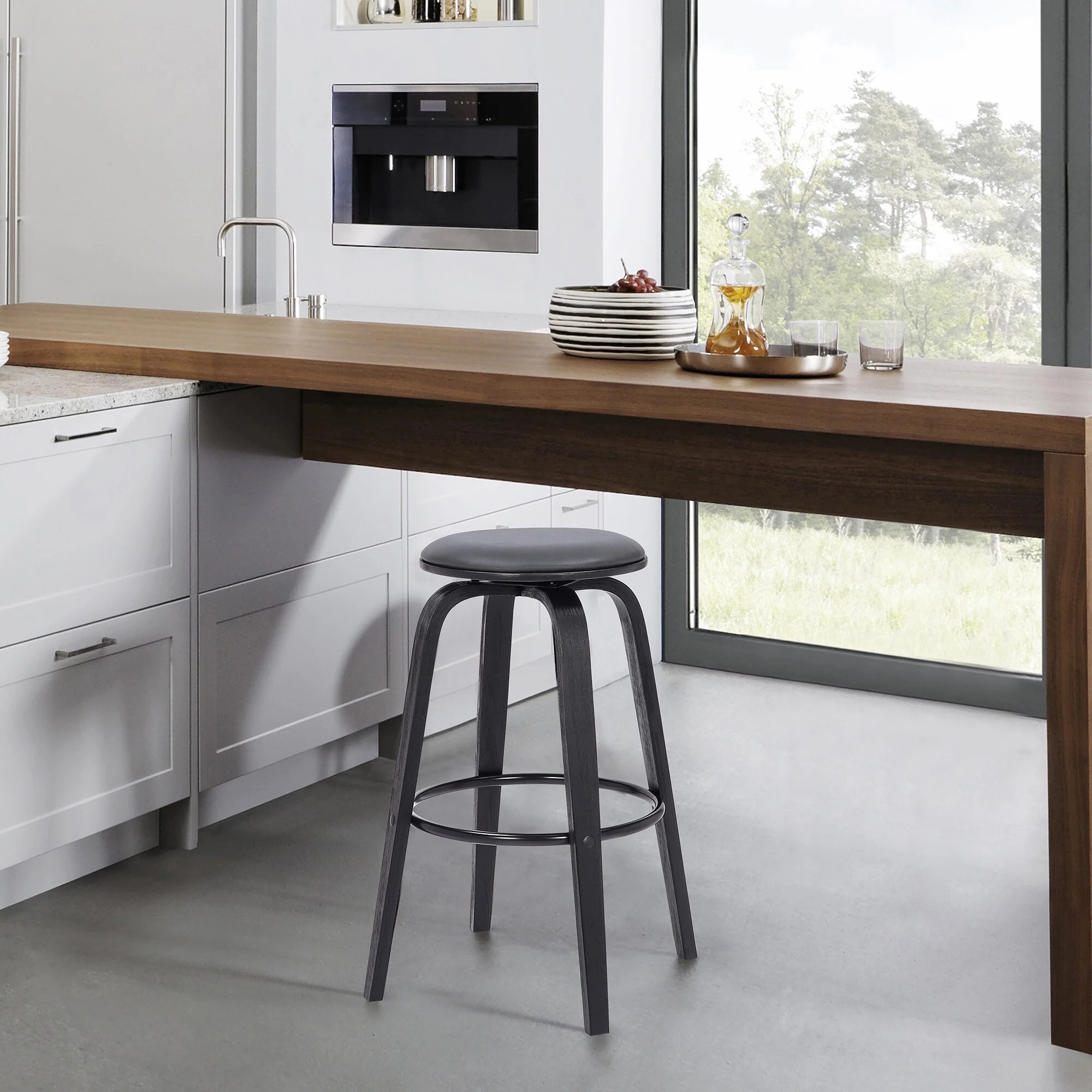 30 Gray Faux Leather Backless Modern Swivel Bar