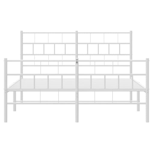 NNEVL Metal Bed Frame with Headboard and Footboard White 135x190 cm