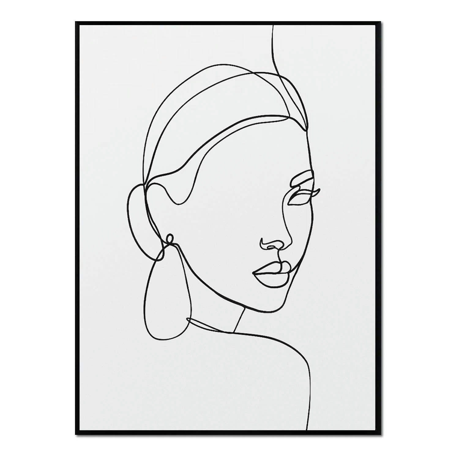MINIMALISMO - Affiche avec cadre noir -  visage féminin - 50x70