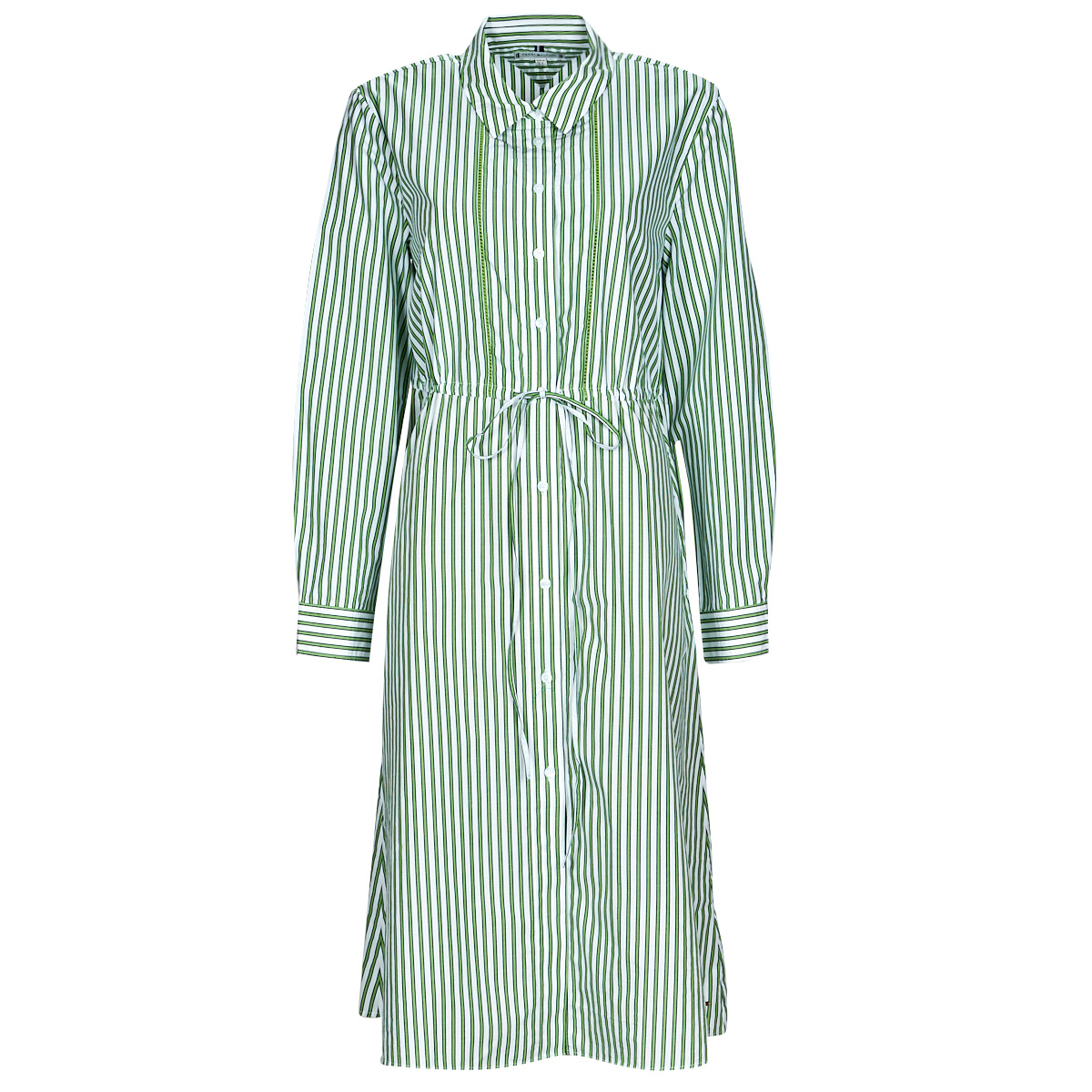Tommy Hilfiger - ORG CO STRIPE MIDI SHIRT-DRESS - White / Green