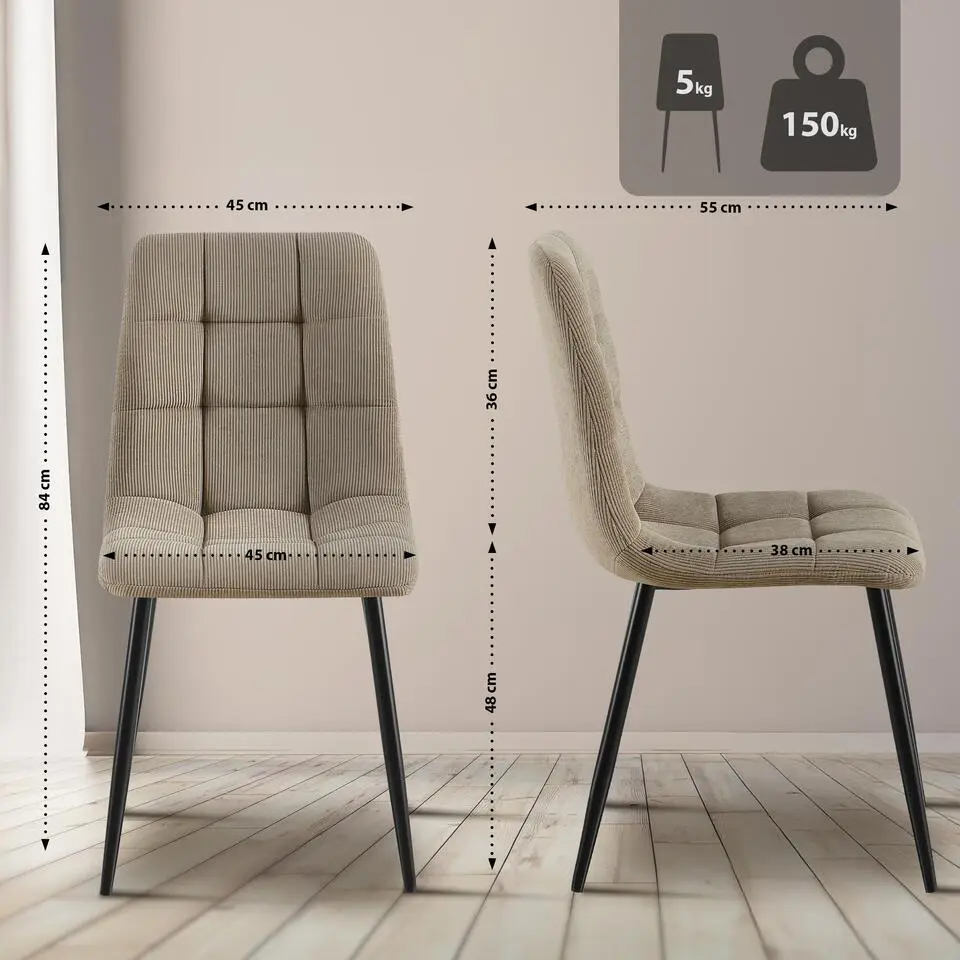 CLP Eetkamerstoel Antibes zwart Frame - Ribstof - taupe