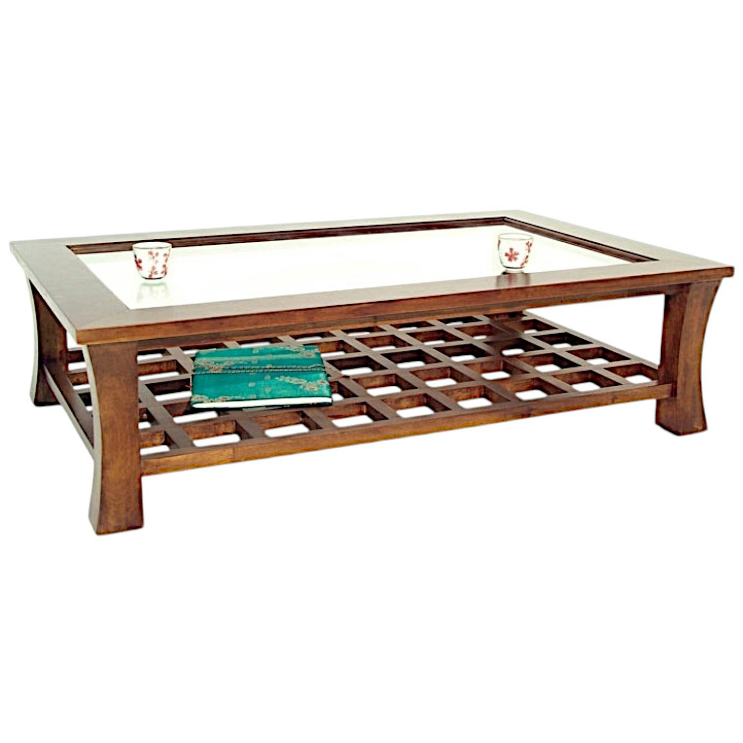 Table basse vitrée hévéa 130x80cm MAORI