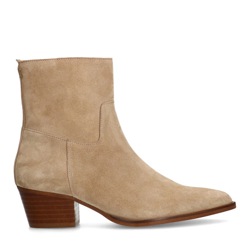 Manfield Beige suède enkellaarsjes met hak