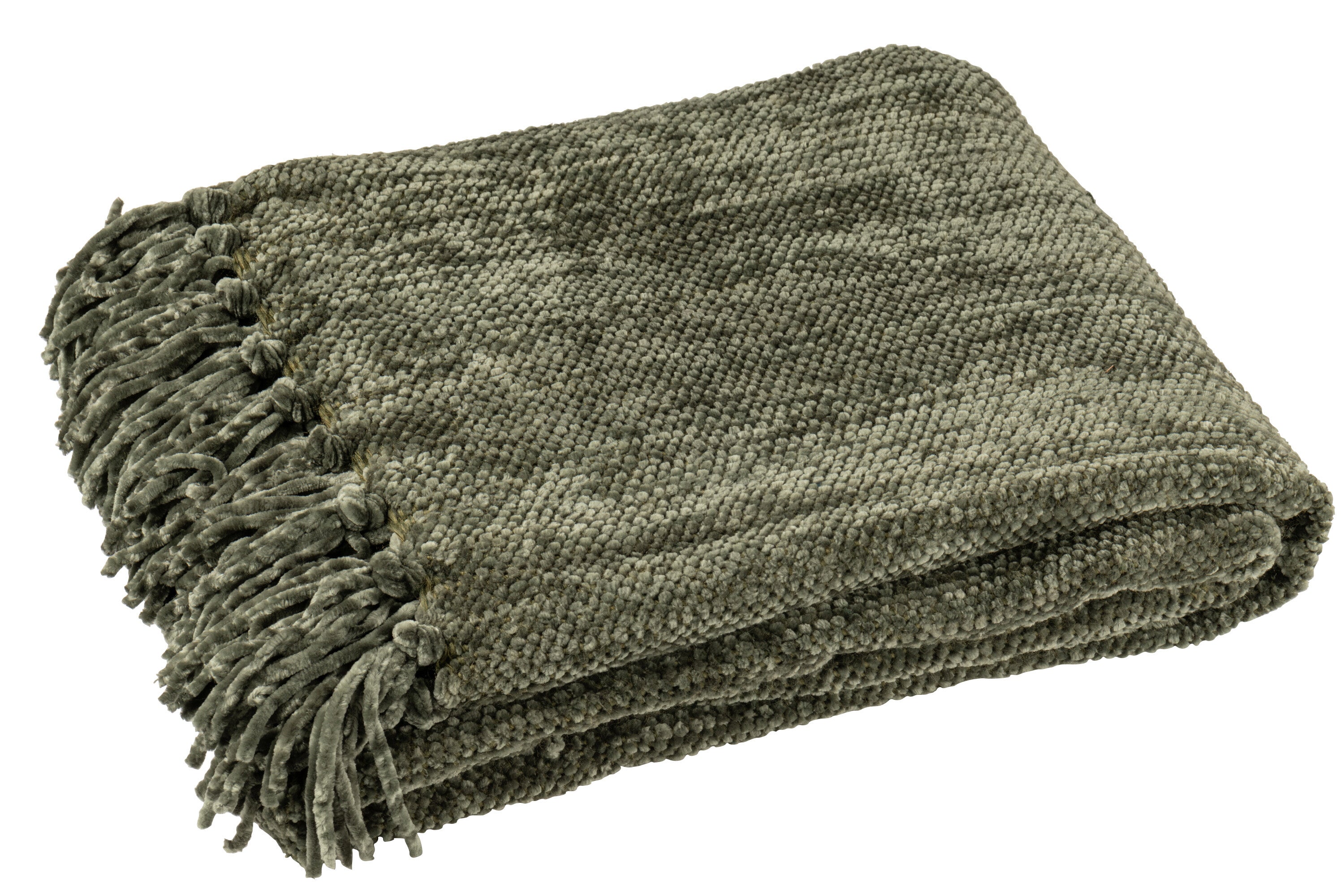 J-Line deken Chenille - polyester - donkergroen