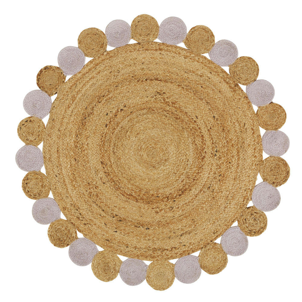 - Tapis rond en jute et coton parme