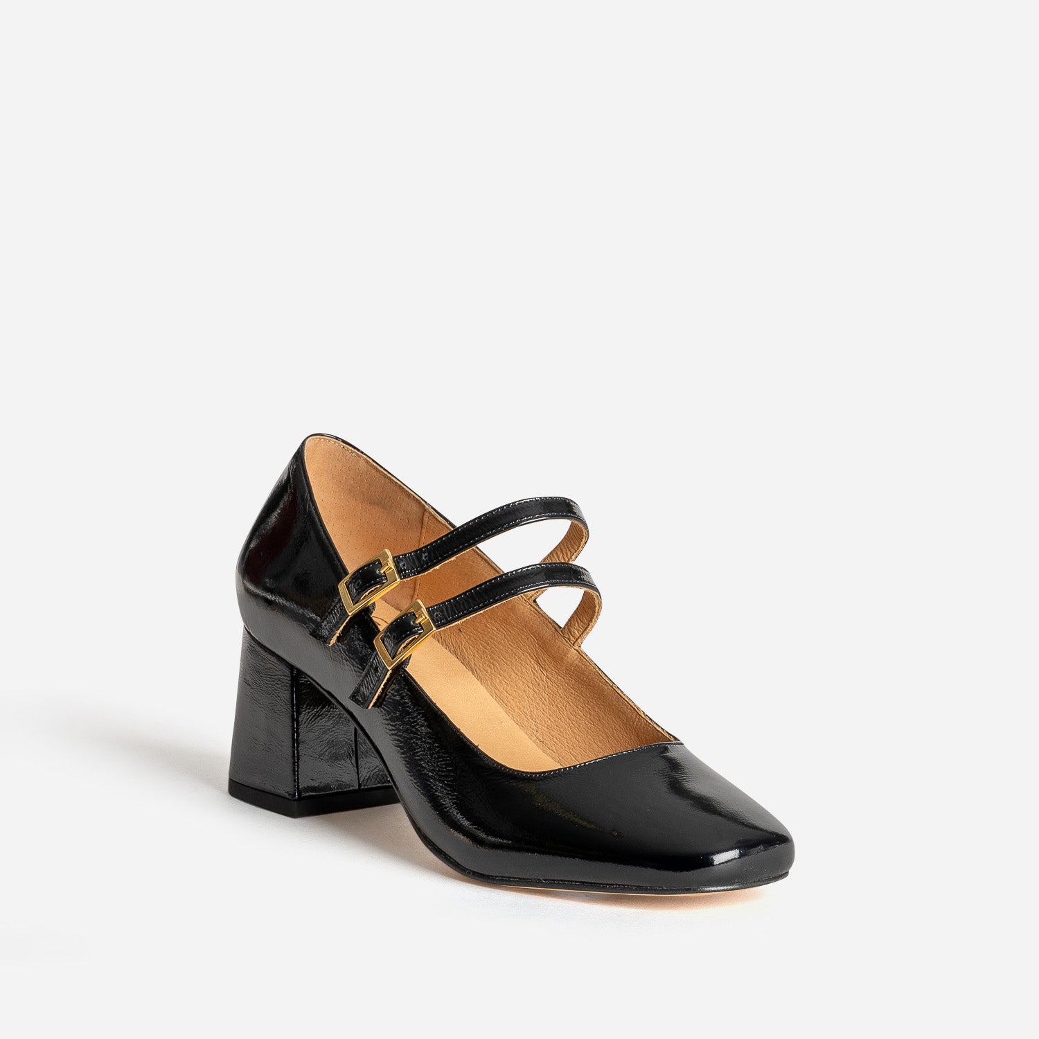 Babies à talon noire cuir verni