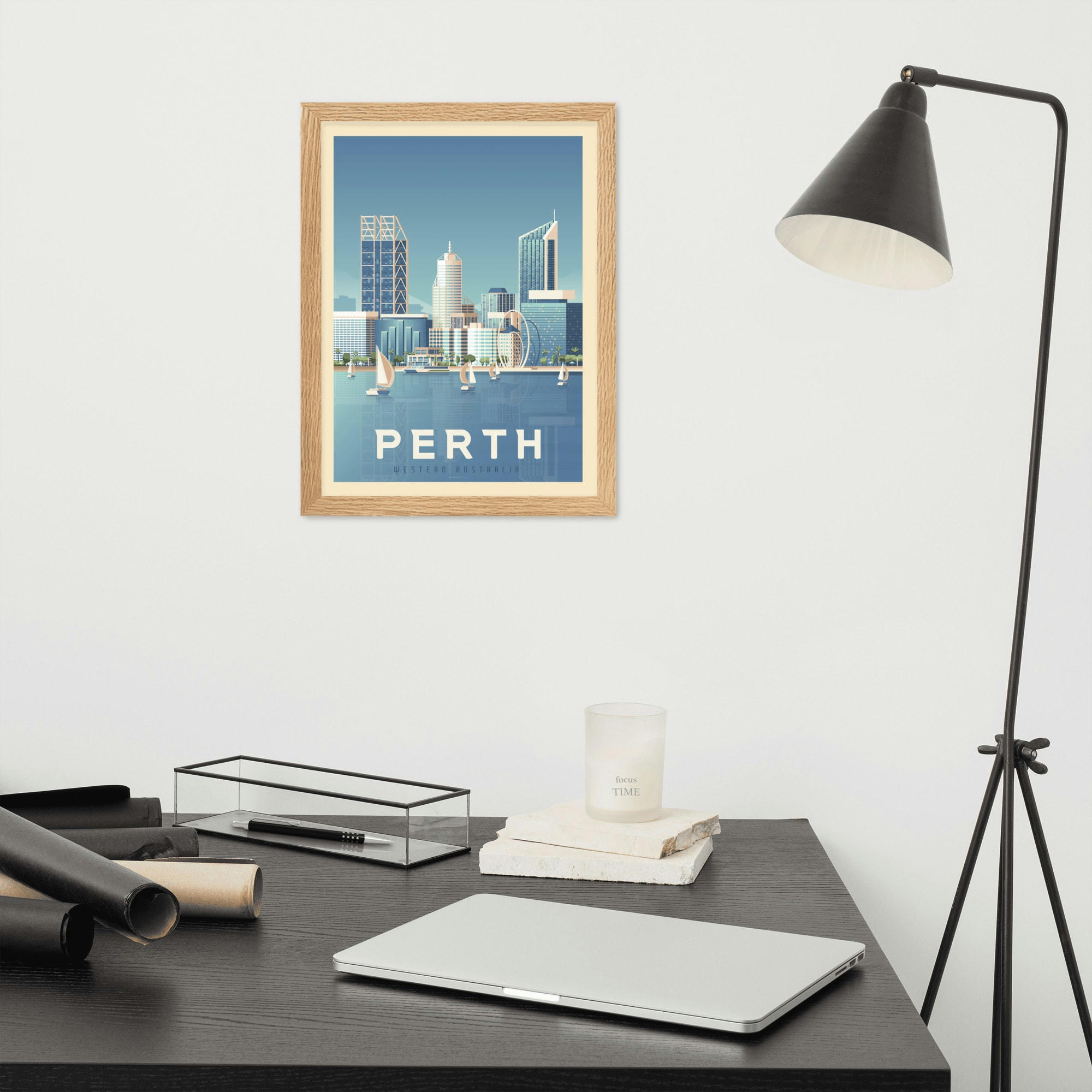 - Affiche Perth Autsralie avec Cadre (Bois) 21x29,7 cm