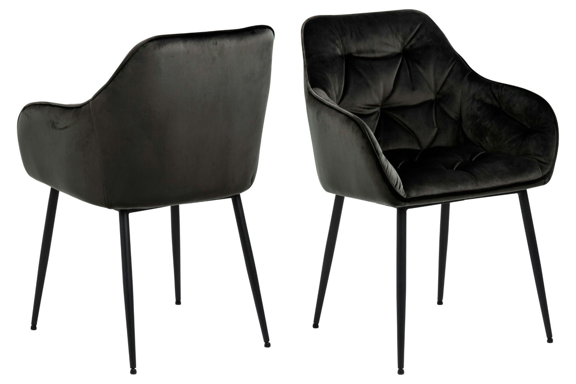 TERI - Lot de 2 fauteuil de salle à manger en velours et métal