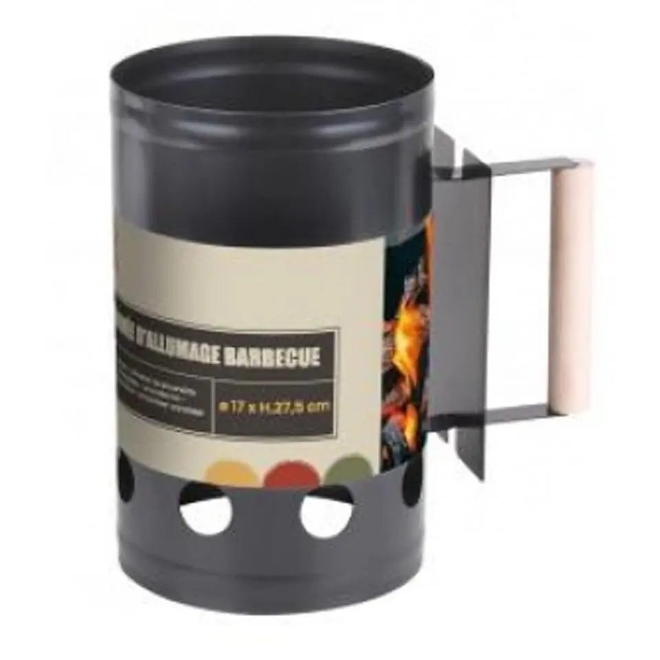 Elite BBQ briketten/houtskool starter - metaal - houten handvat - 27 cm