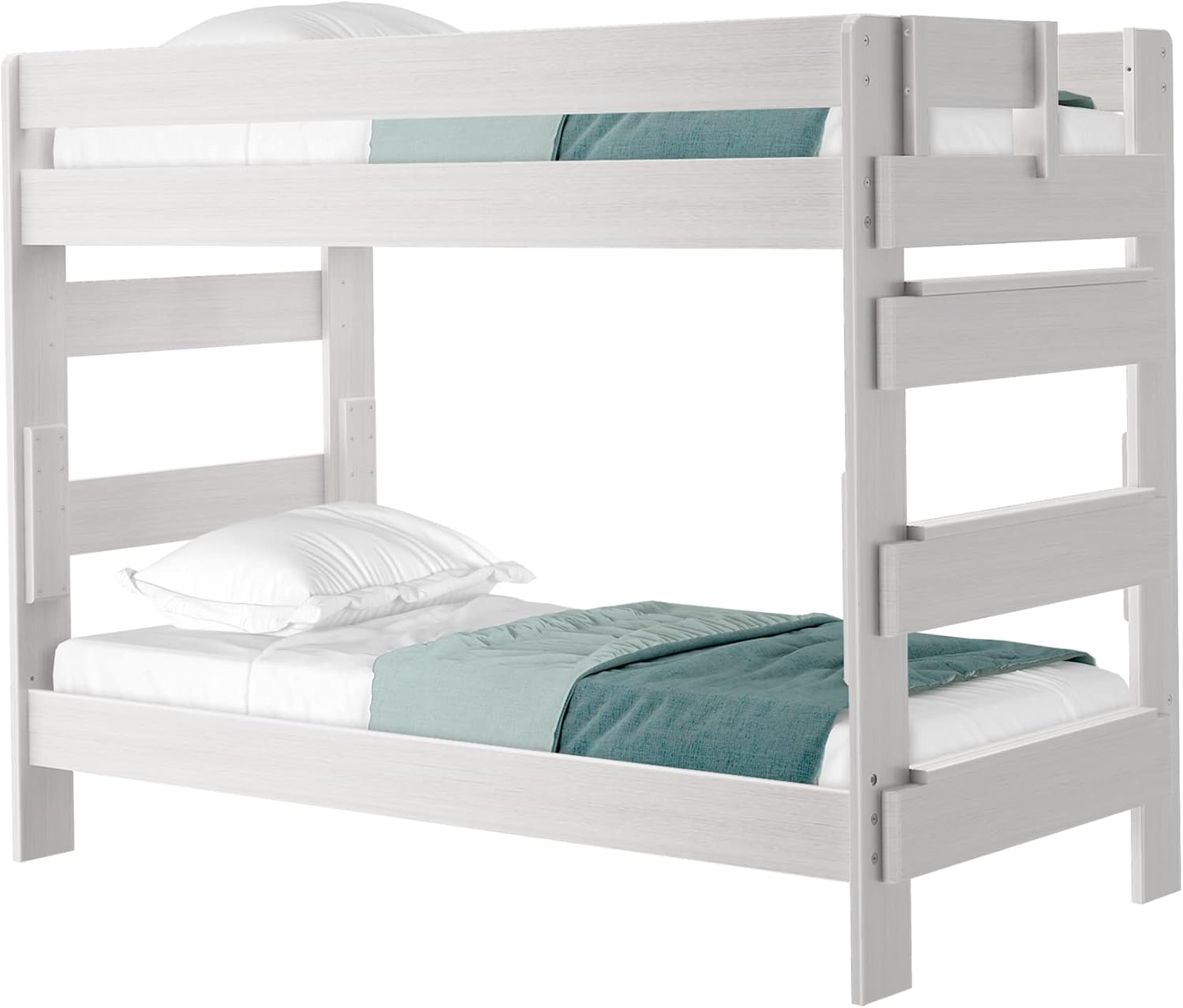 Plank+Beam Rustic Wood Bunk Bed, Solid Wood Twin-Over-Twin Bed Frame, Heavy-Duty Bunk Bed for Adults, No Box Spring Needed, White Wash