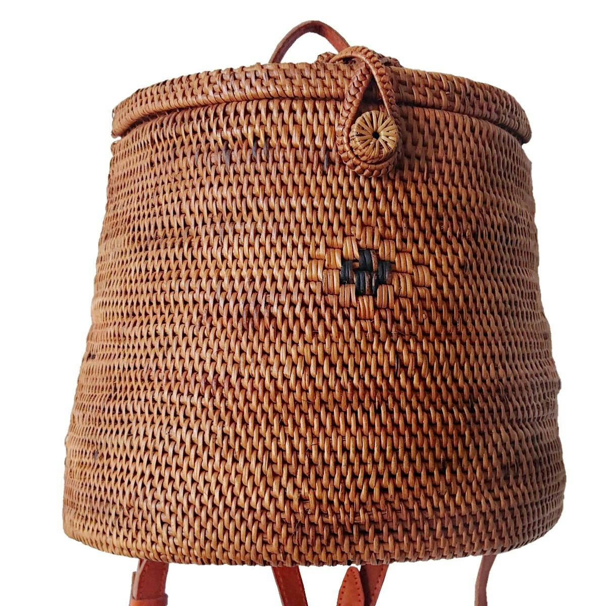 DENNY - Sac à dos en rotin marron