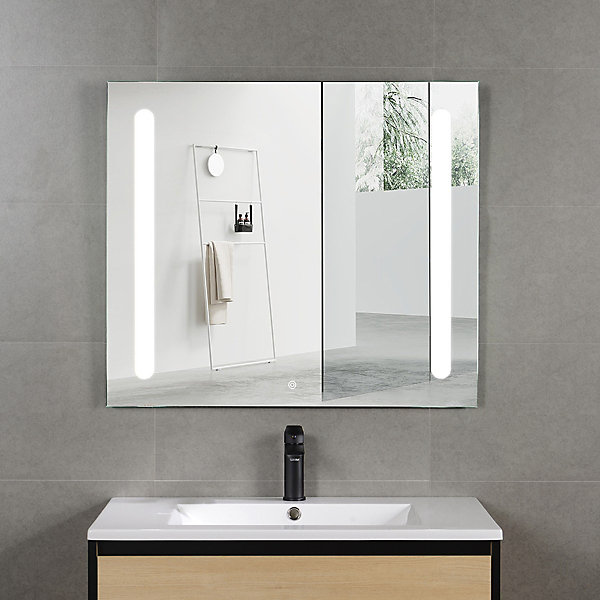 Pack Meuble prémonté 80 blanc effet bois-Vasque céramique-Robinet chromé-Miroir ELY - bain-bain