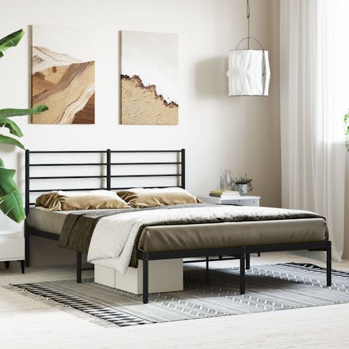 NNEVL Metal Bed Frame with Headboard Black 153x203 cm Queen