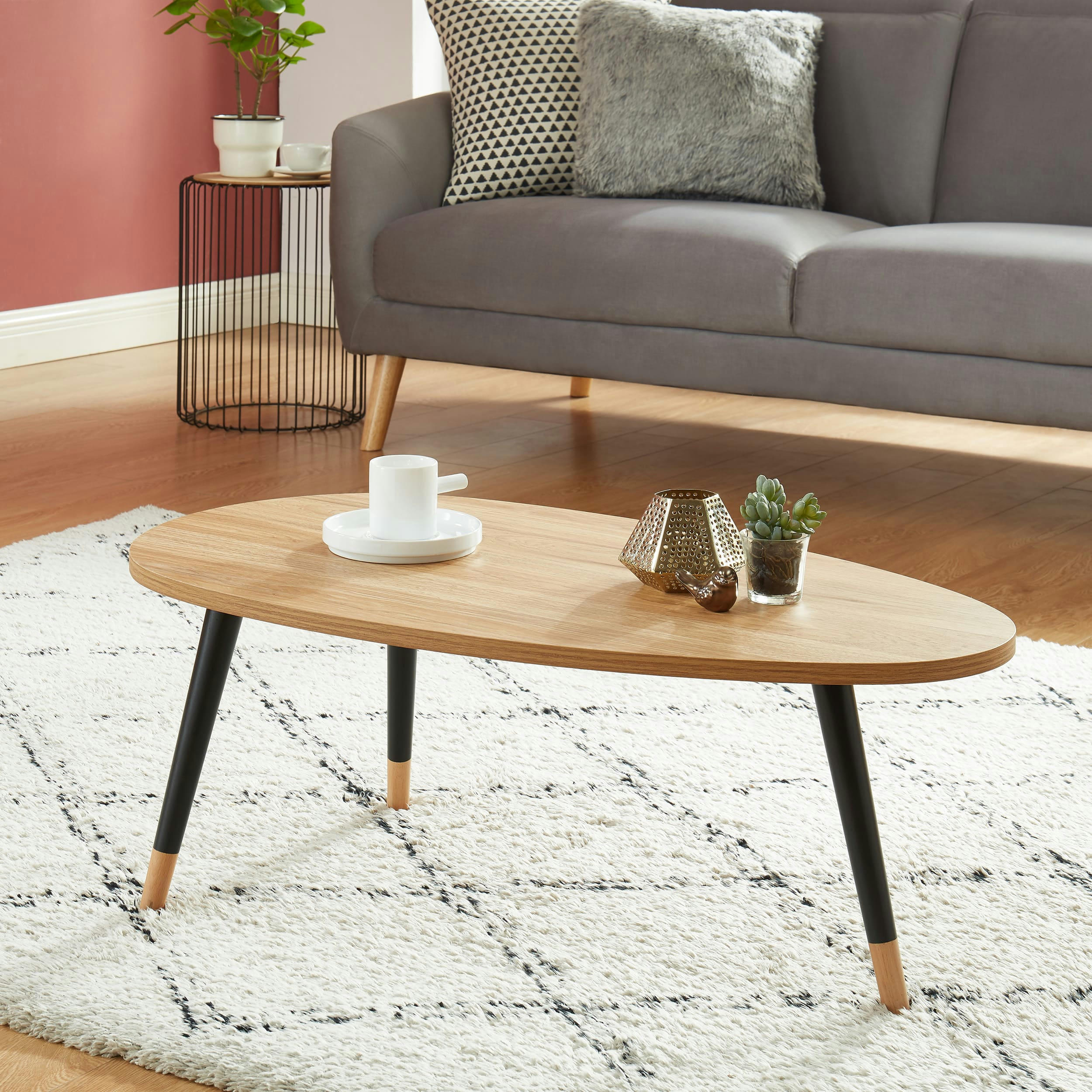 ORGANIC - Table basse   effet chêne  pieds noirs 88cm