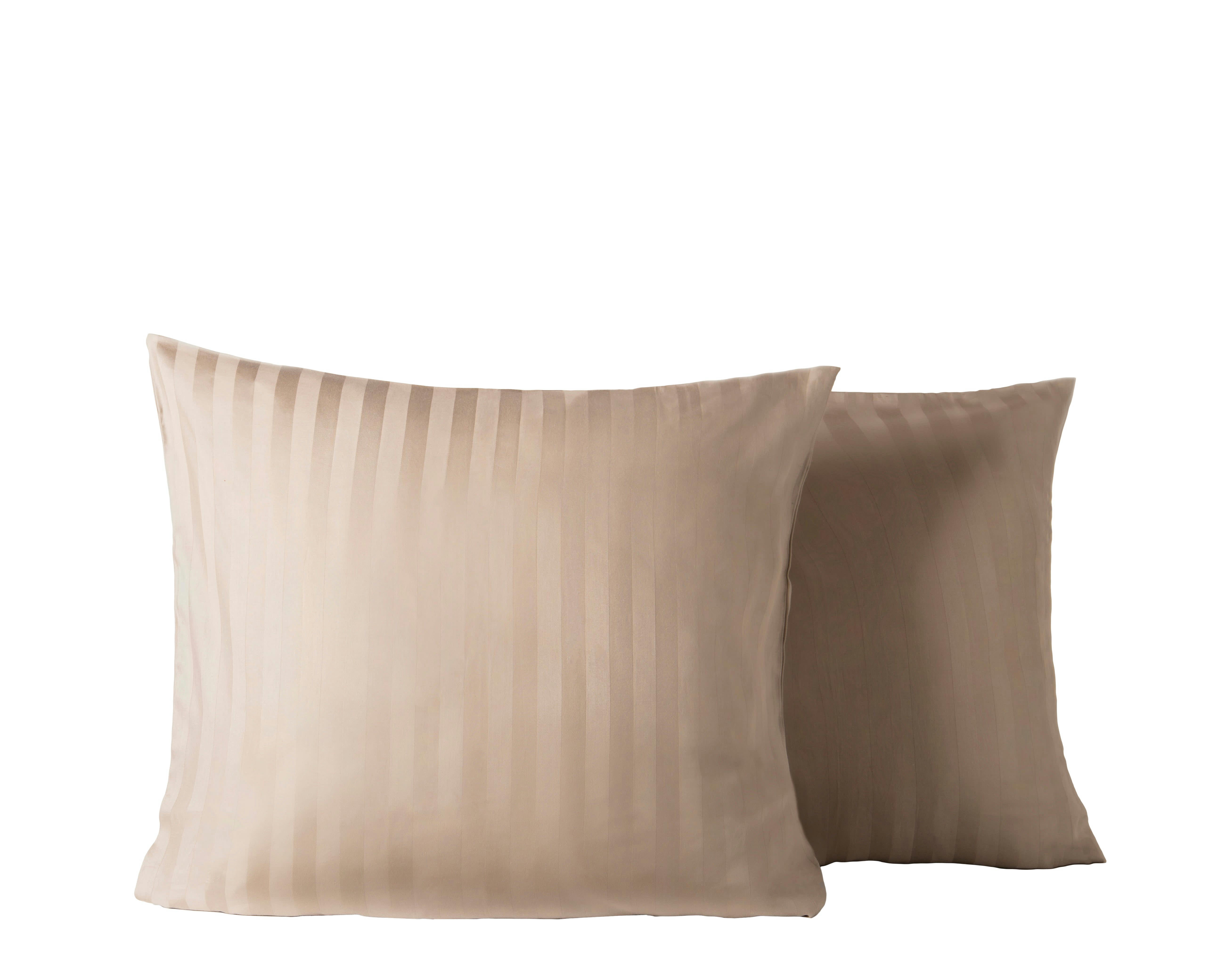 ANNA - Ensemble deux taies d'oreiller gris rayures beige satin 63x63cm