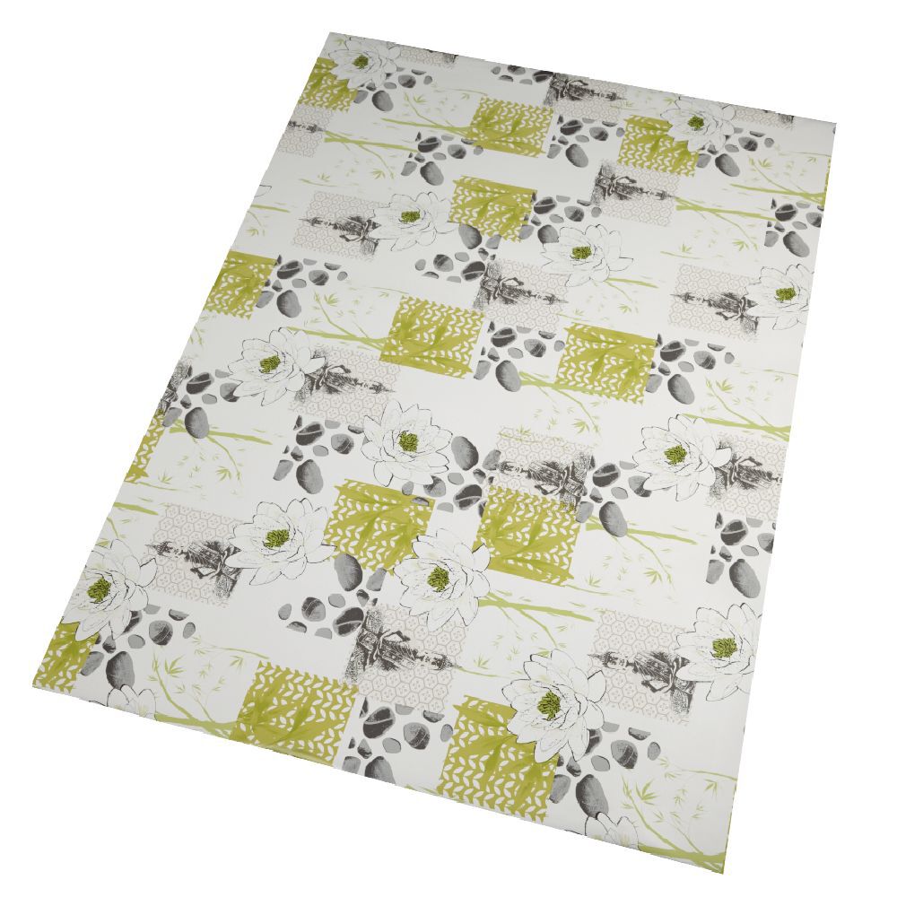 Protège table imprimé fleur galet Zen vert 140 cm