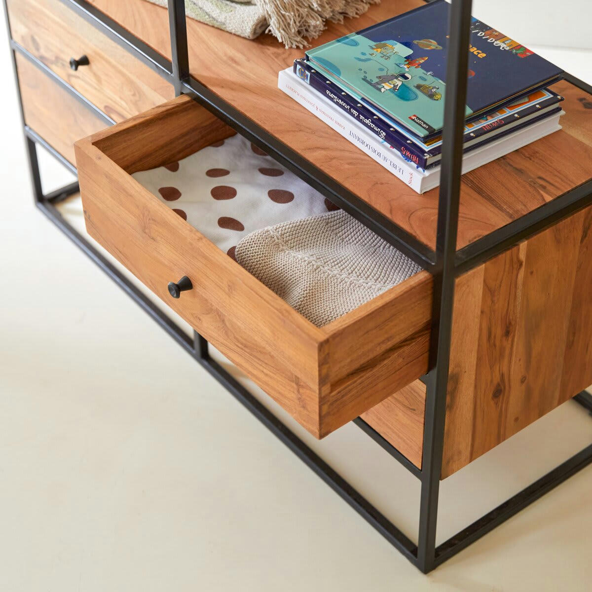 AGRA - Bibliothèque enfant en acacia massif et métal