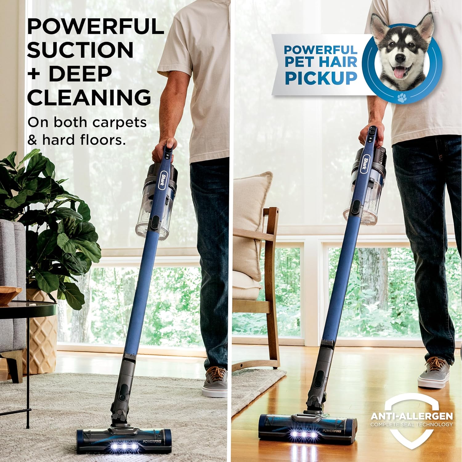 Shark Cordless Vacuum Cleaner with HEPA Filter, Lightweight, Portable, Rechargeable, Powerful Pet Hair Pickup, Removable Handheld, Crevice Tool, Dusting Brush, 50-min Runtime, Blue, IZ363HT