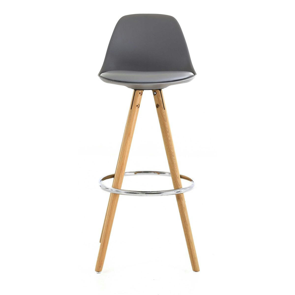 CIRCUS - Chaise de bar grise à coque piétement chêne