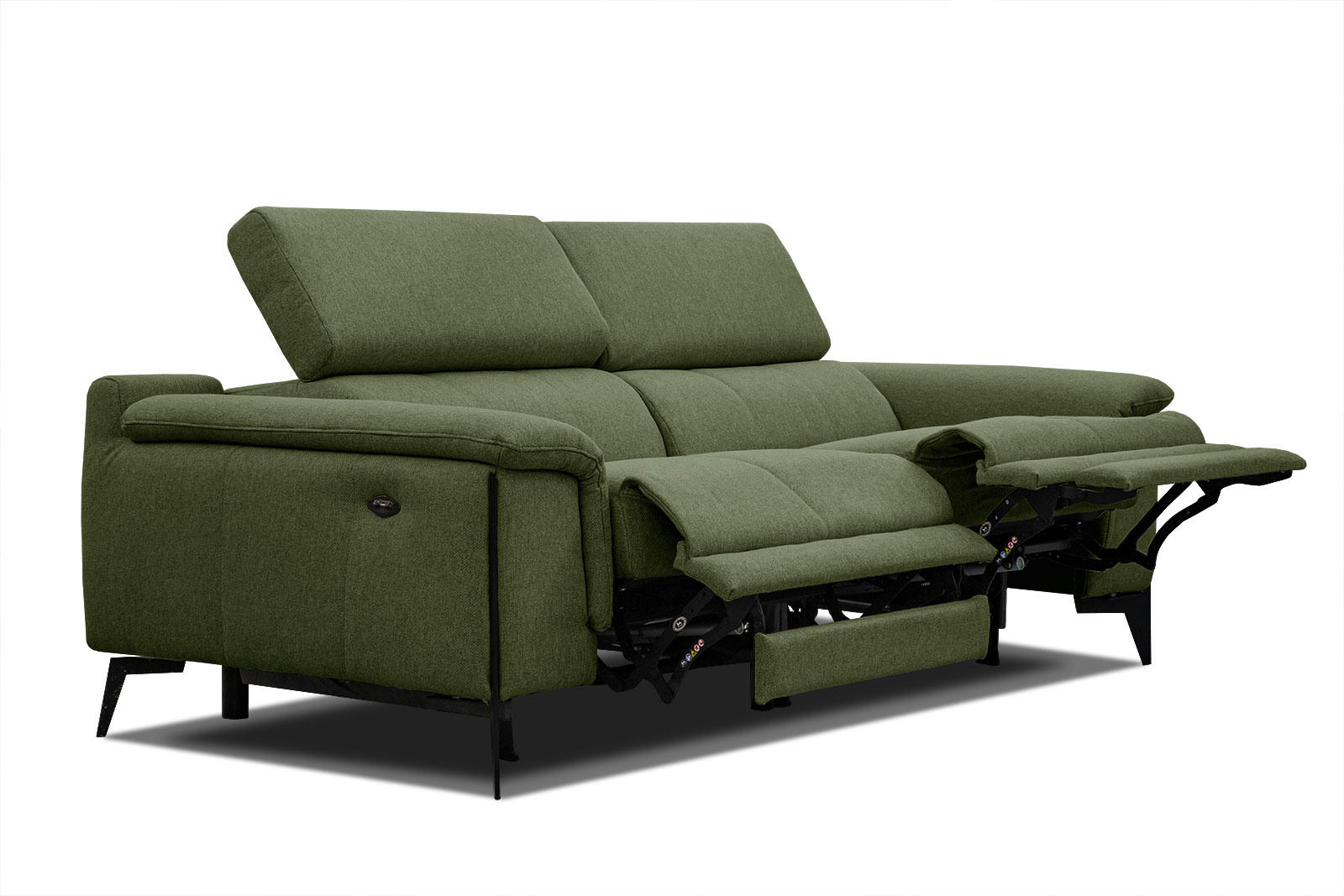 MATERA - Canapé droit 3 places avec 2 relax électrique tissu vert