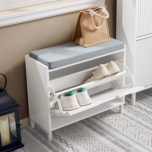 Banc Chaussures,Meuble d'entrée,Coffreavec 1 Abattantset 1 Coussin,Blanc,FSR151-K-W,SoBuy