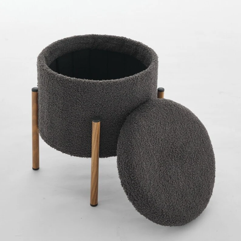 Modern Round Storage Ottoman, Ottoman Foot Stools With Metal Base, Ottoman Footstool