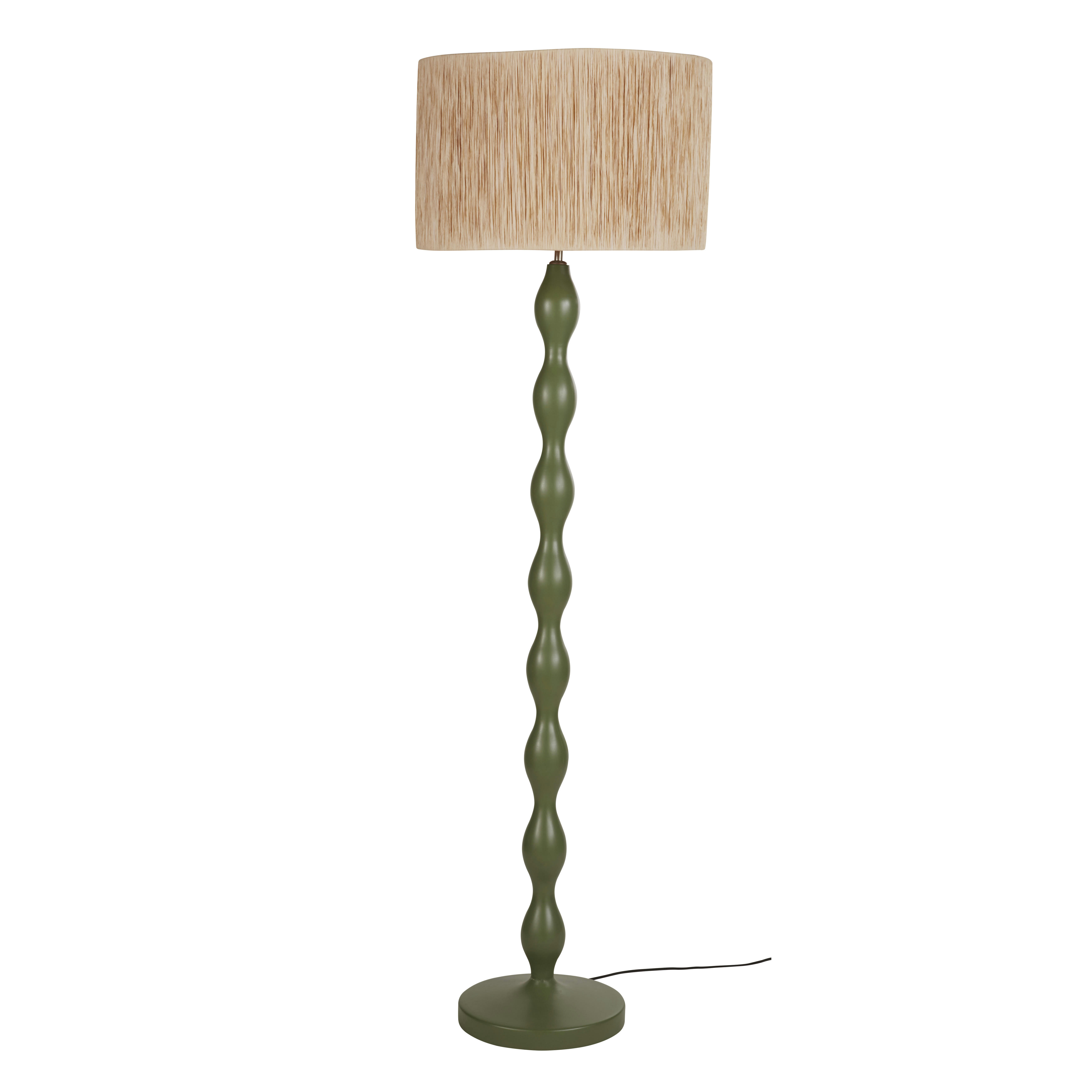 LUCIE - Lampadaire en bois de manguier vert et abat-jour en raphia H170