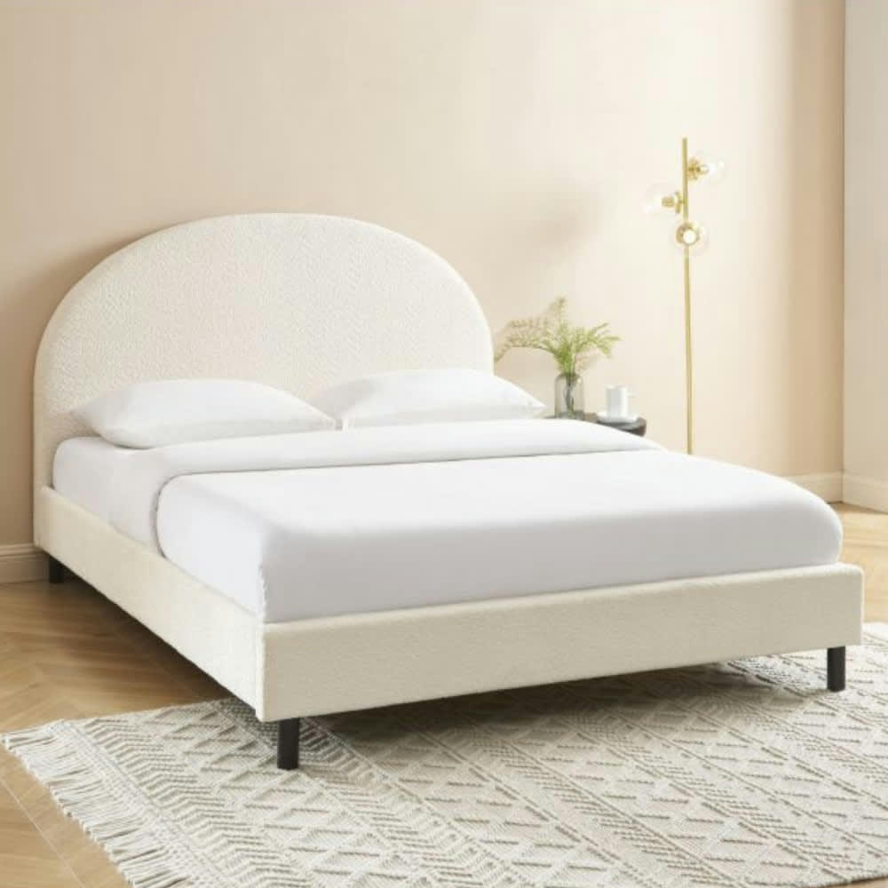MERLE - Lit en tissu bouclette 140x190cm ecru