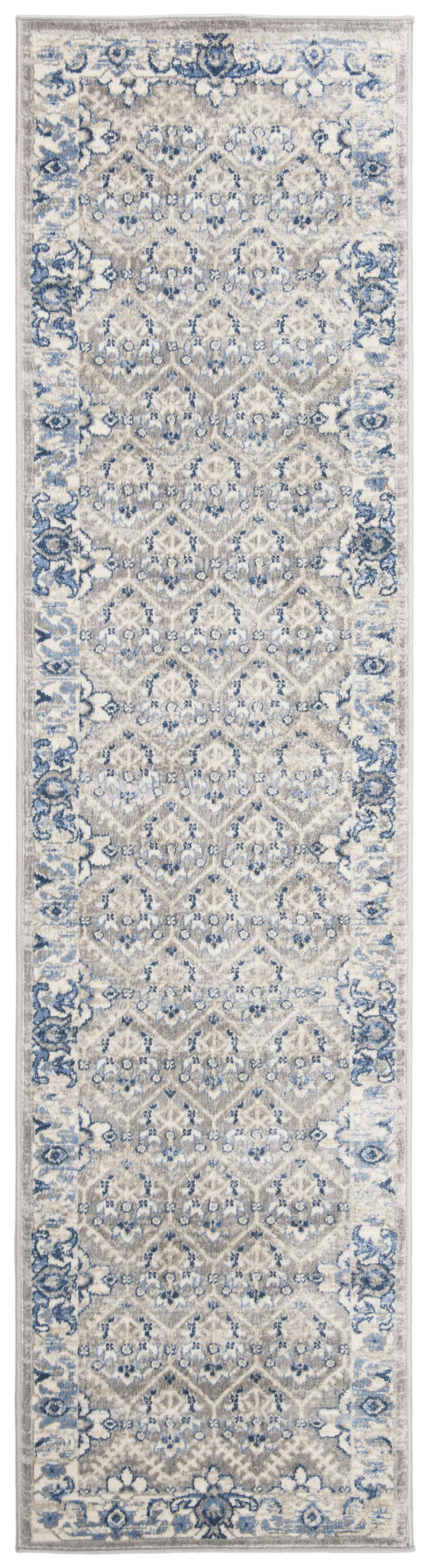 BRENTWOOD - Tapis de salon interieur en gris clair & bleu, 61 x 244 cm