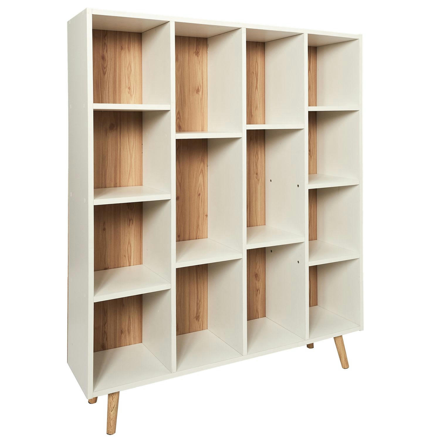 SUZANNE - Bibliothèque avec 14 niches de rangement en mdf et bois de
