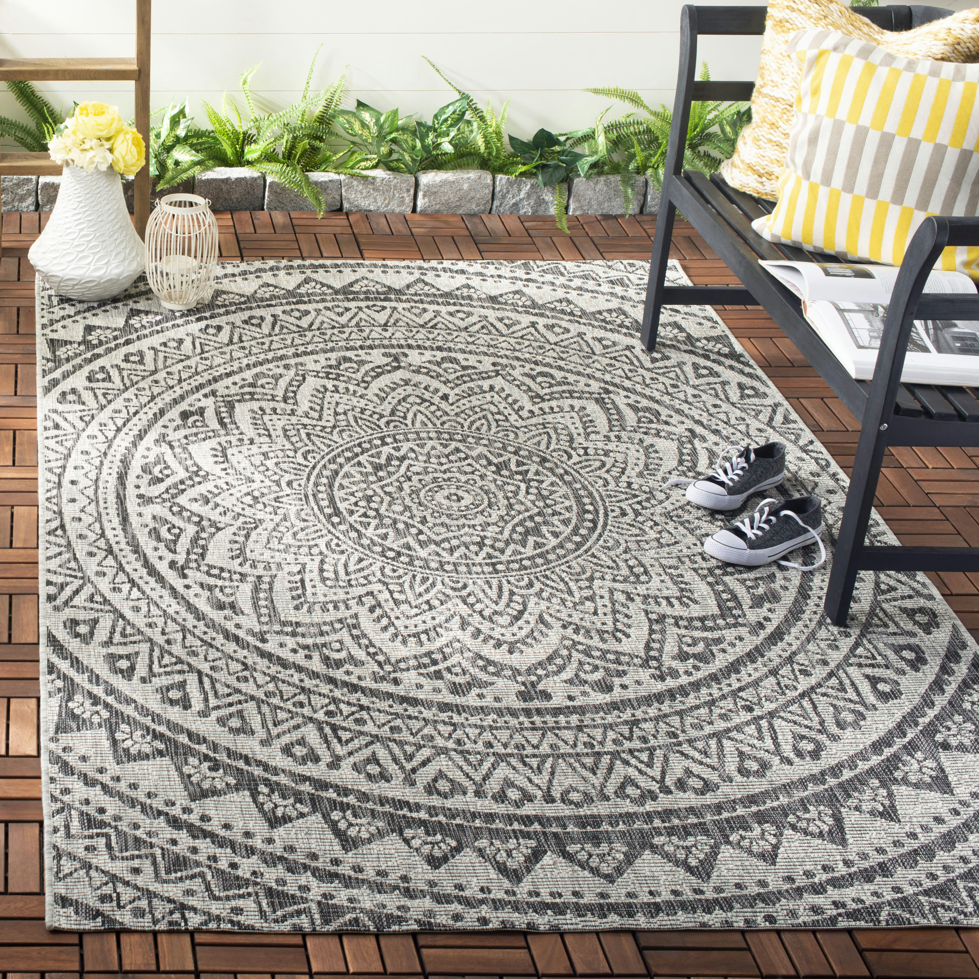 COURTYARD - Tapis interieur & exterieur en gris clair & noir, 201 x 290 cm