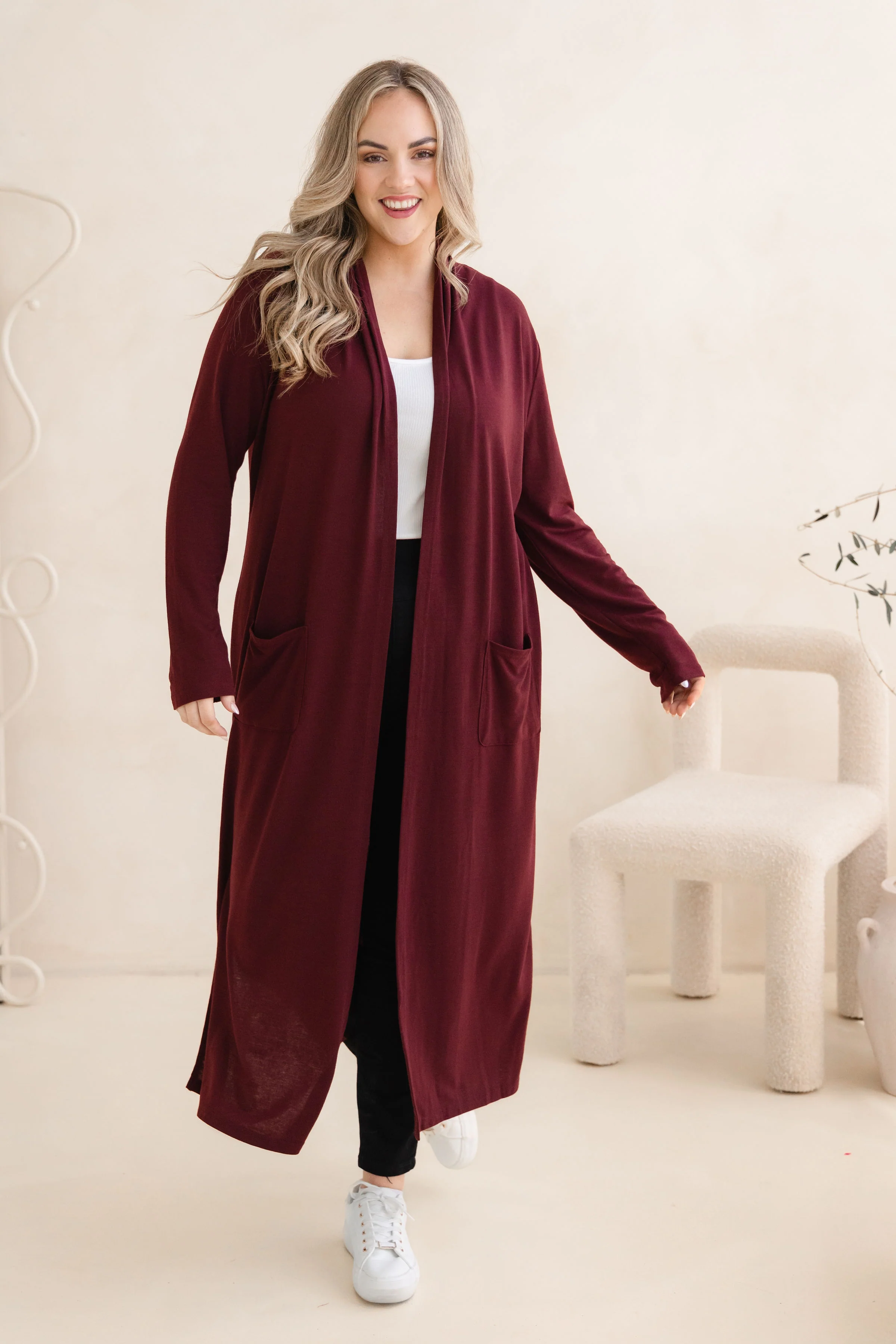 Jane Cardi Maxi Length in Burgundy