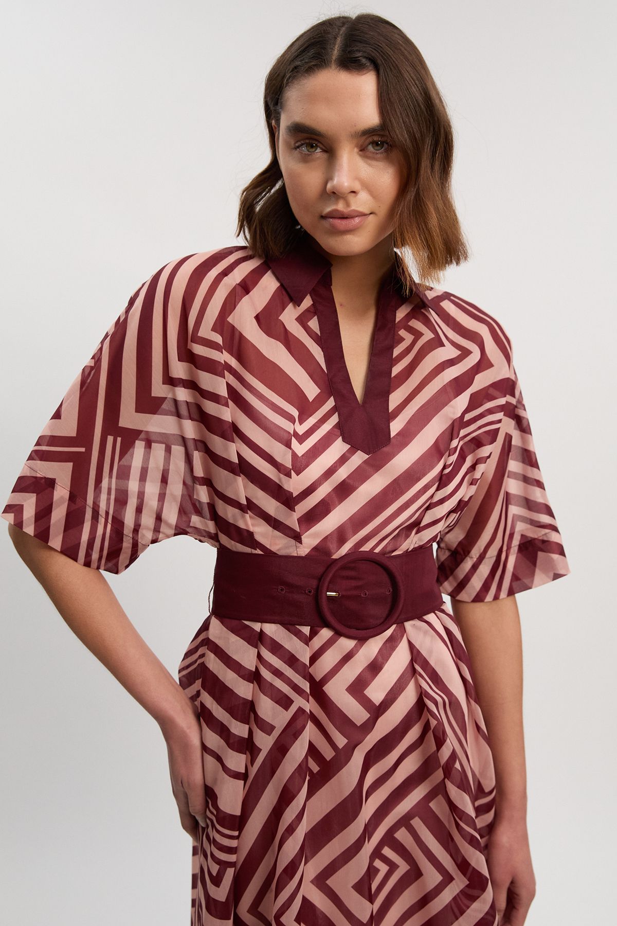 KarenMillen Printed Organdie Plunge Collared Maxi Dress