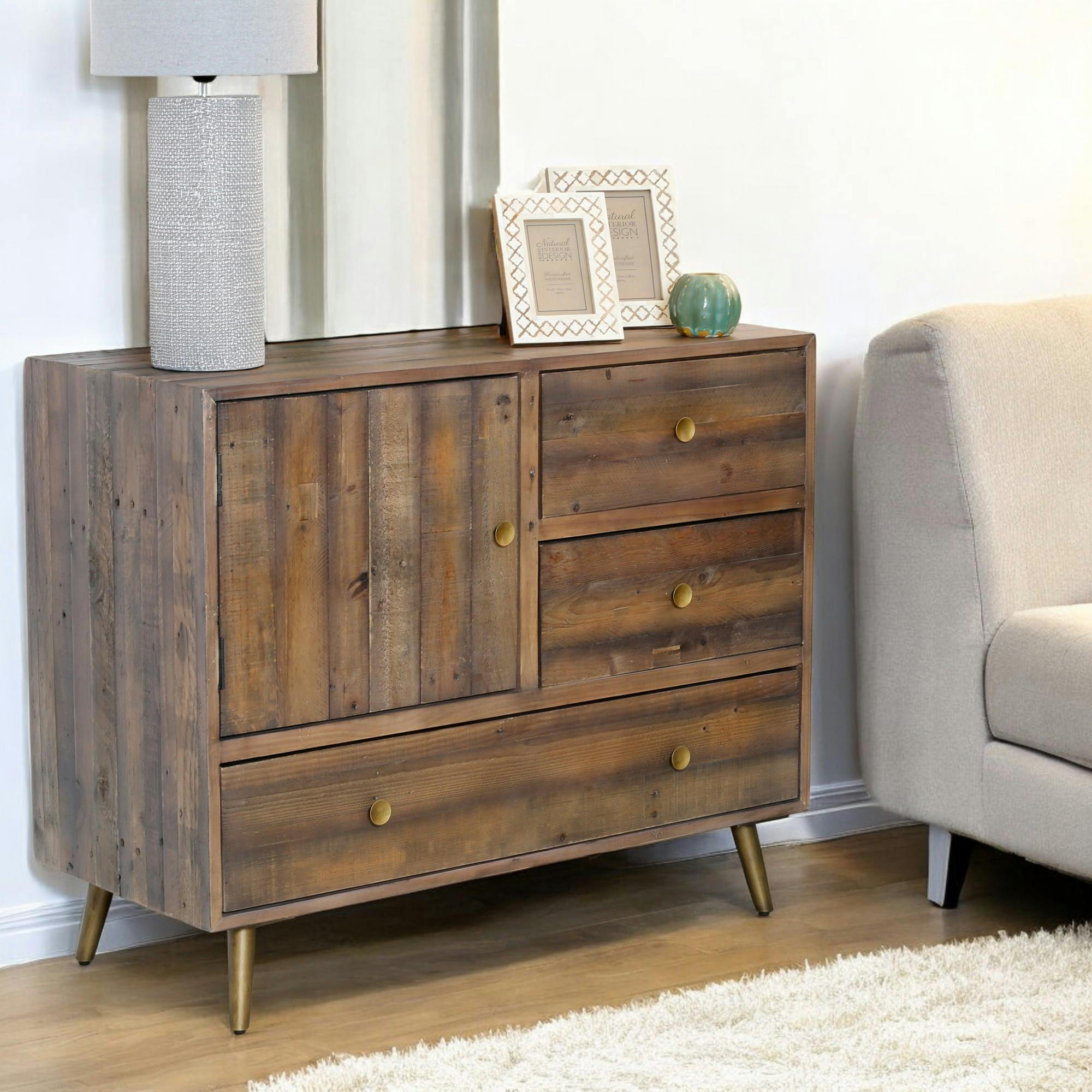 Petit buffet bois recyclé piètement effet laiton vieilli ADÉLAÏDE