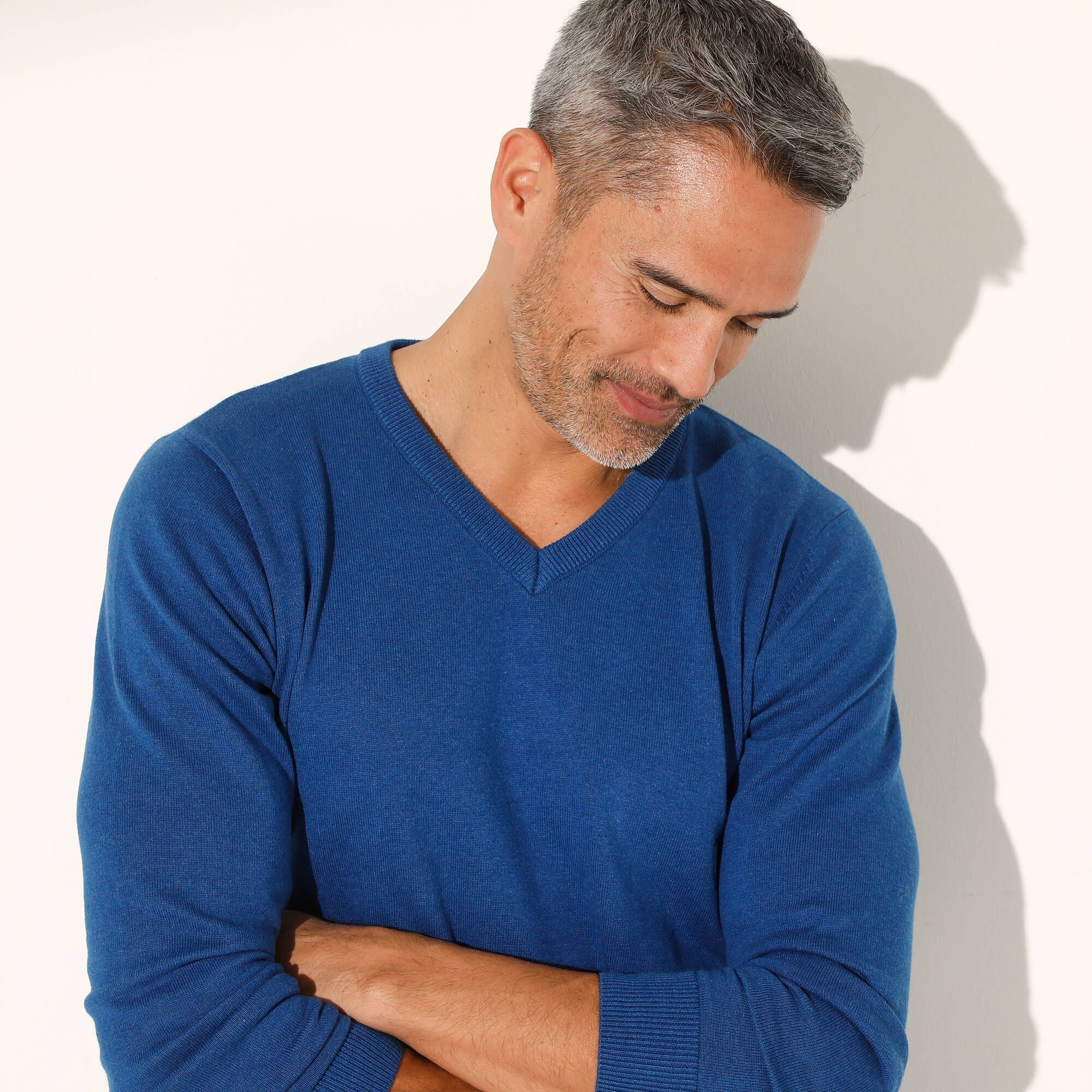 Pull pur coton col V manches longues