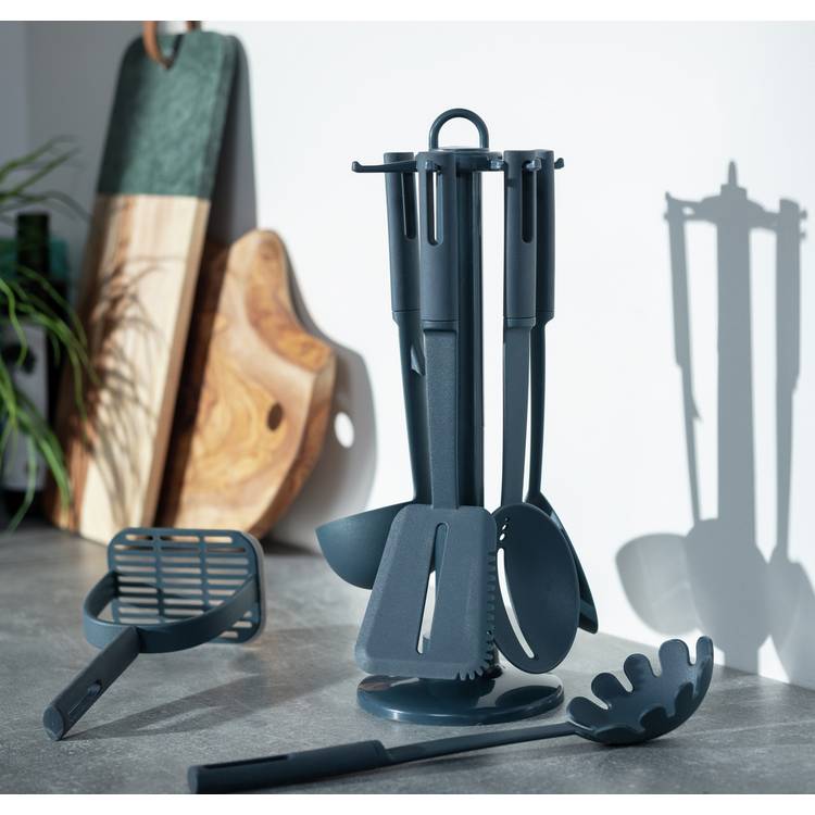 Habitat 6 Piece Utensil Set with Holder - Blue