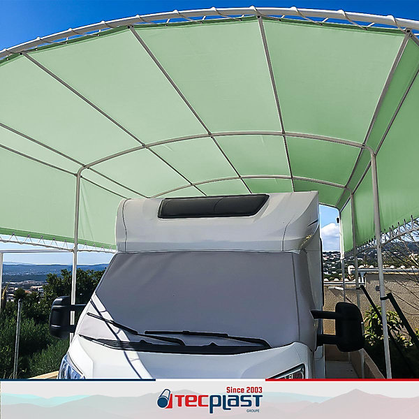 Bâche pour Carport 3x6 m Vert Sauge - Garantie 5 ans TECPLAST - LP506CP - Toile PVC étanche pour abri de voiture