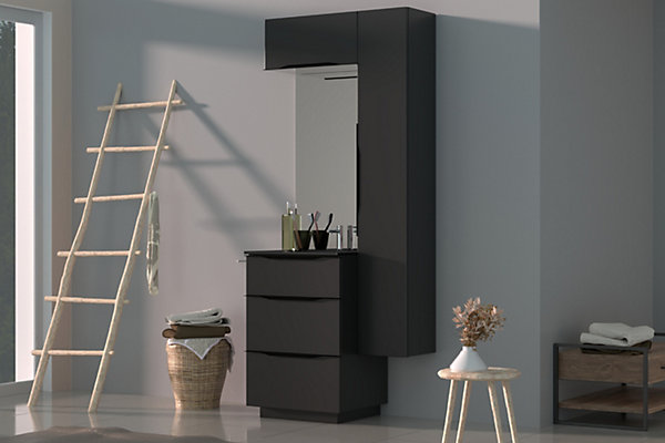 Meuble de salle de bains haut gris anthracite brillant l.60 x H.30 x P.30 cm, Pamili