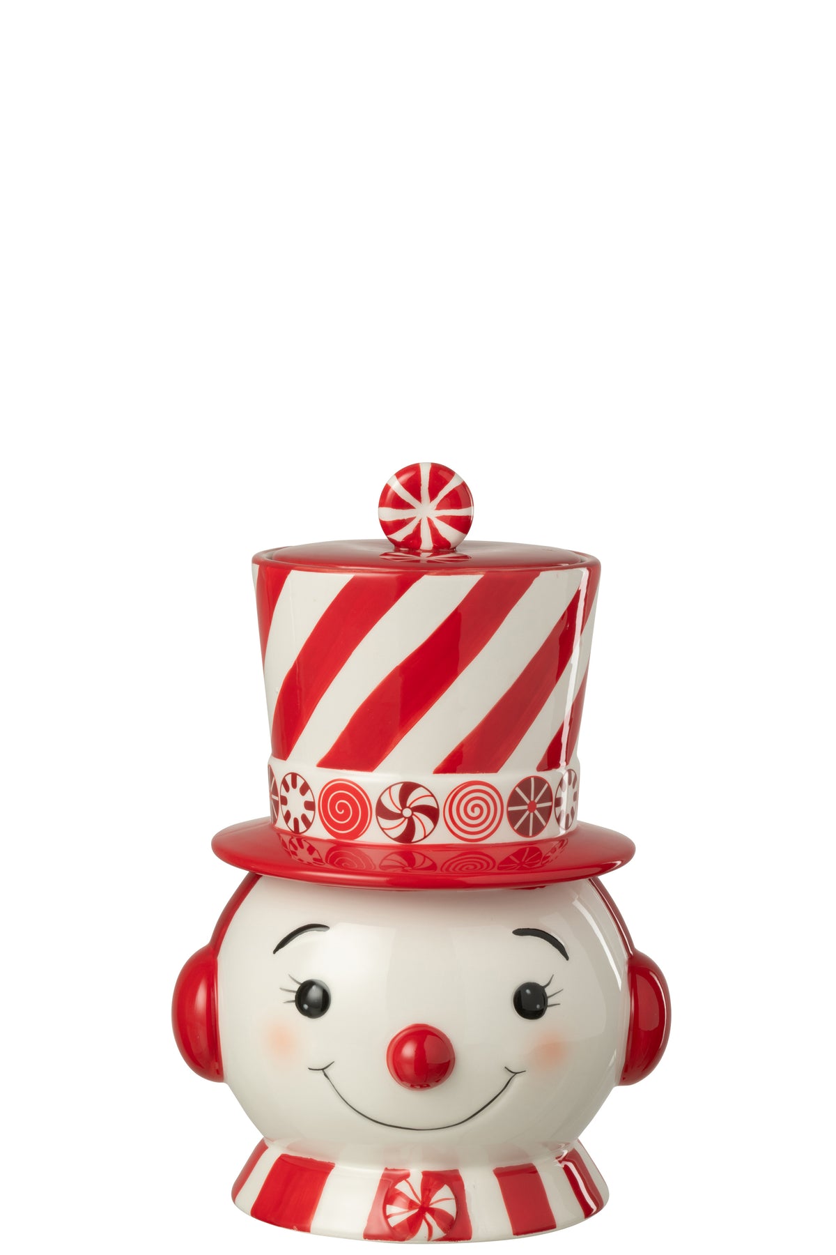 J-Line decoratie Kruik Sneeuwpop   Hoed Dolomiet - keramiek - rood/wit