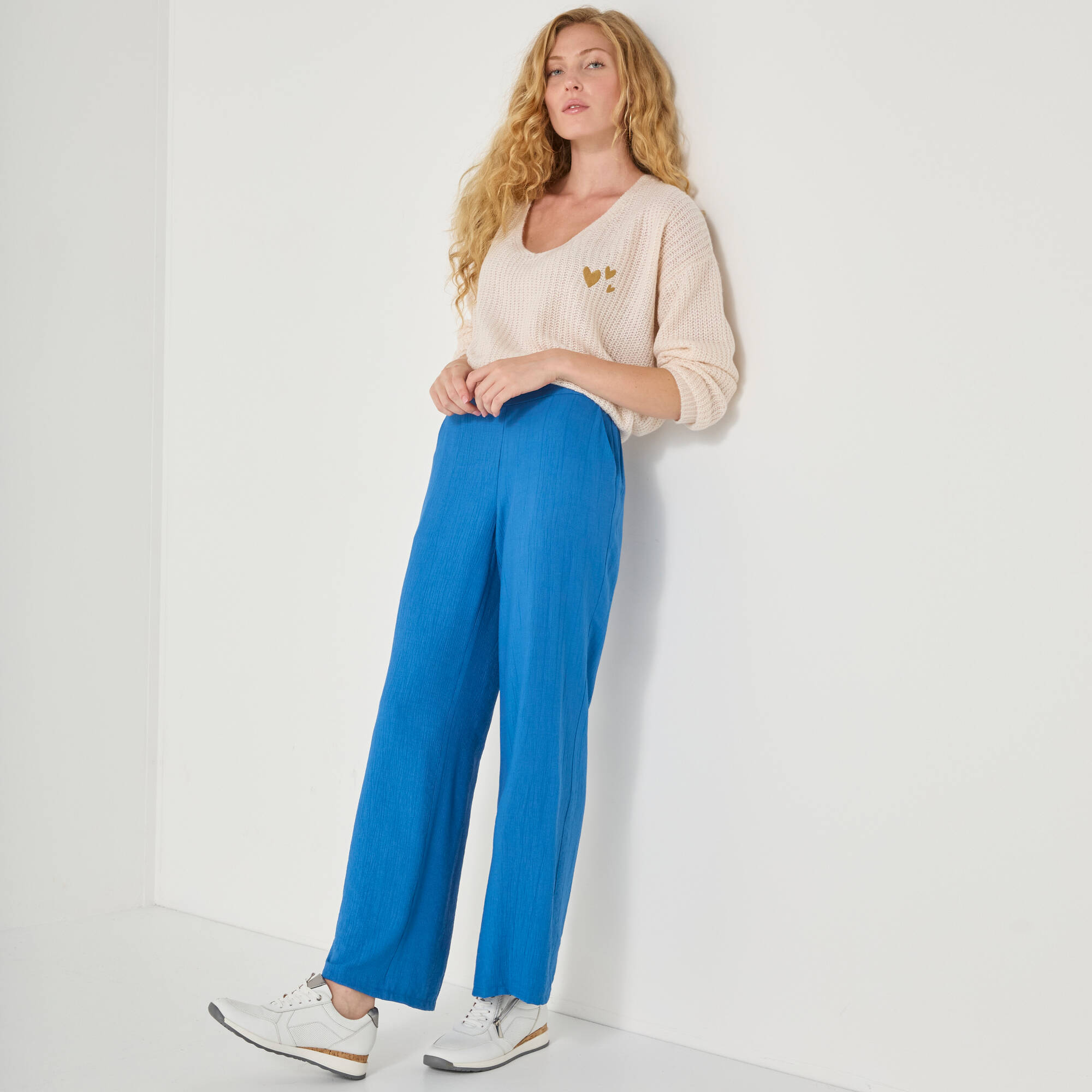 Pantalon large effet matière