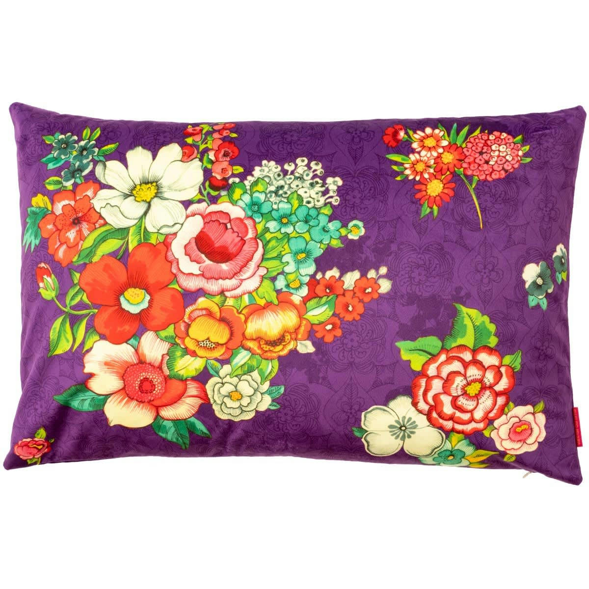- Housse de coussin velours imprimé fleuri violet 40x60 cm