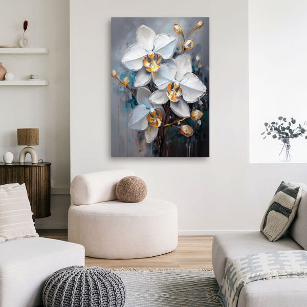 Feeby Obraz na płótnie, Biały Storczyk Kwiaty Glamour 40x60