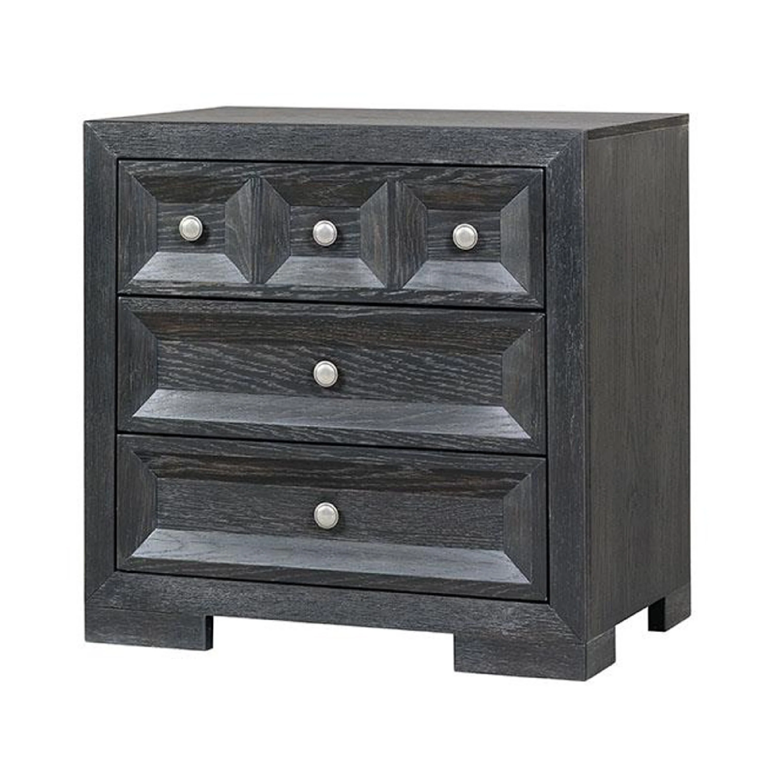 Kizie Oversized Nightstand, USB A-C, 3 Drawer, 38 Inch Weathered Black