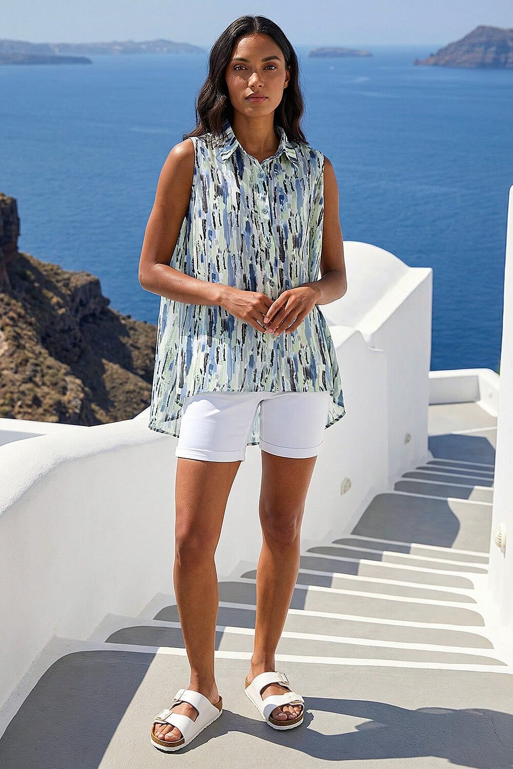 Roman Abstract Print Button Shirt