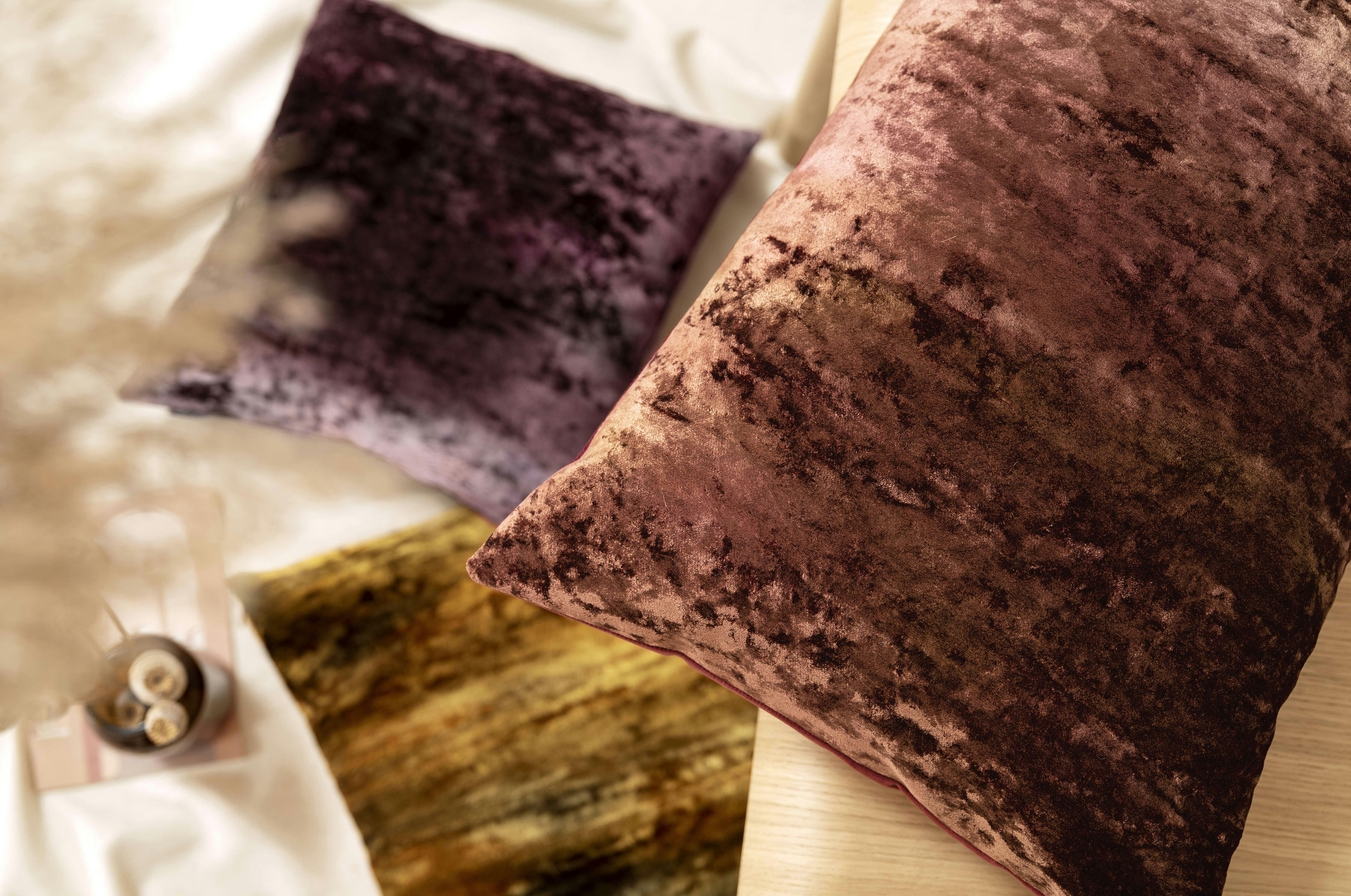 SHIVA - Housse de coussin cuivre rosé velours effet 3D 40x40