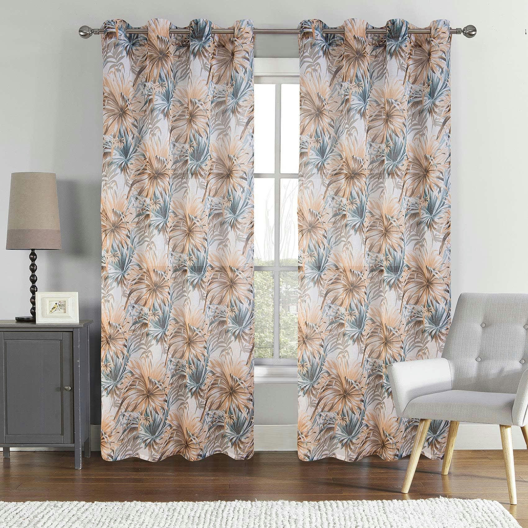 - Paire de voilage au style tropical polyester taupe 140x260 cm