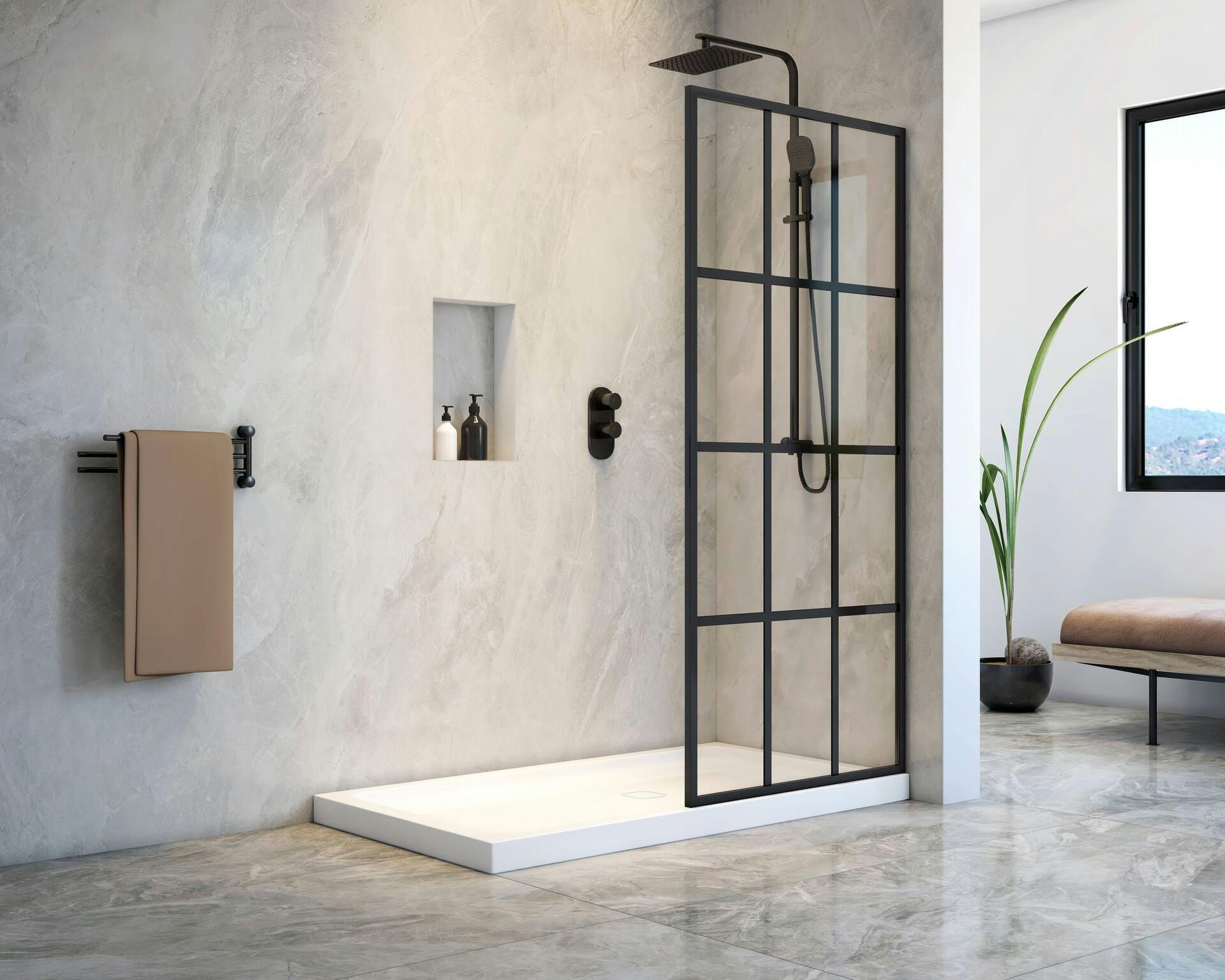 Brianna Walk-In Acrylic Base Shower Door with Clear Glass, Matte Black, 60-in